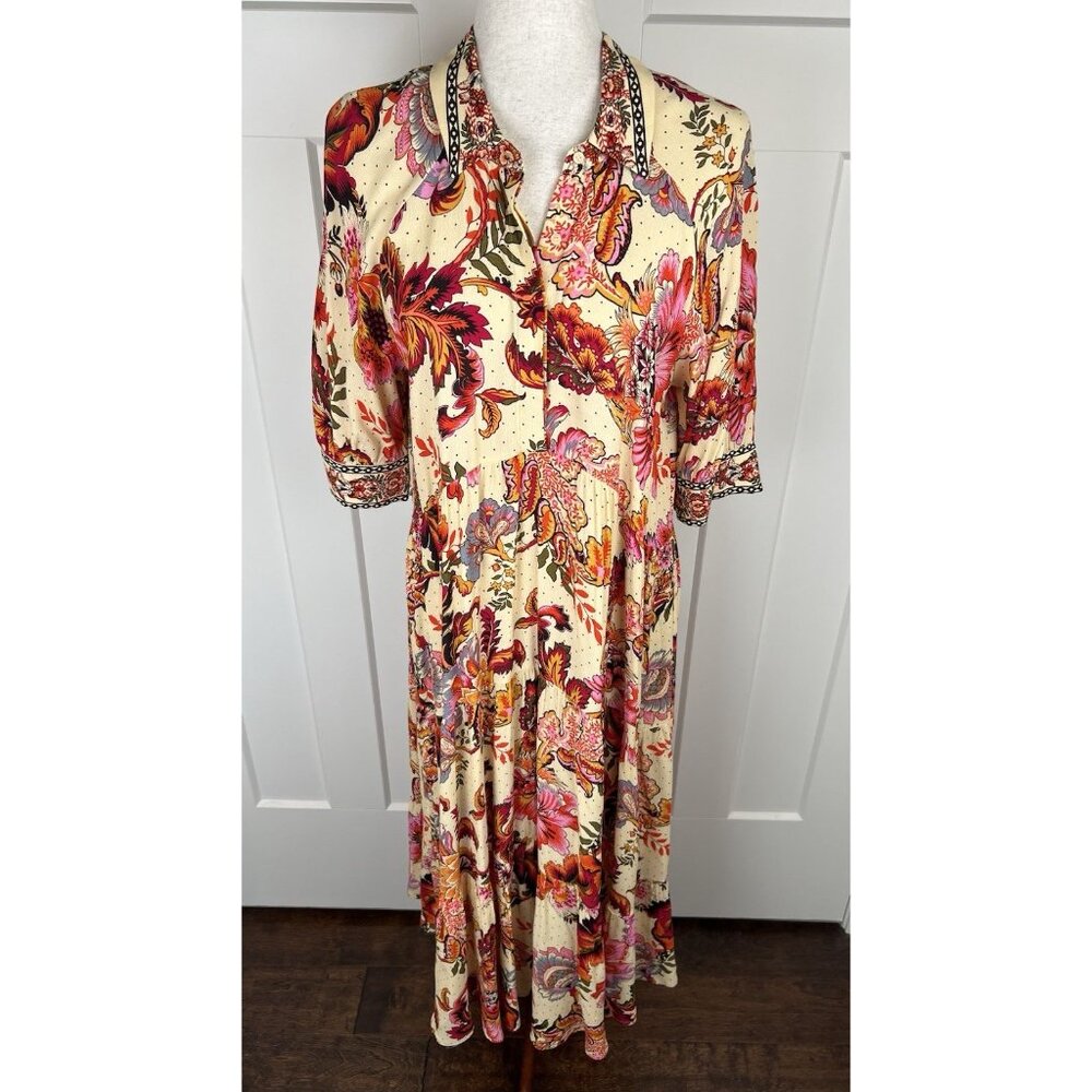 A Loves A Midi Dress M NWT Floral Boho Tiered Oversized Collared Button Front - Picture 2 of 15